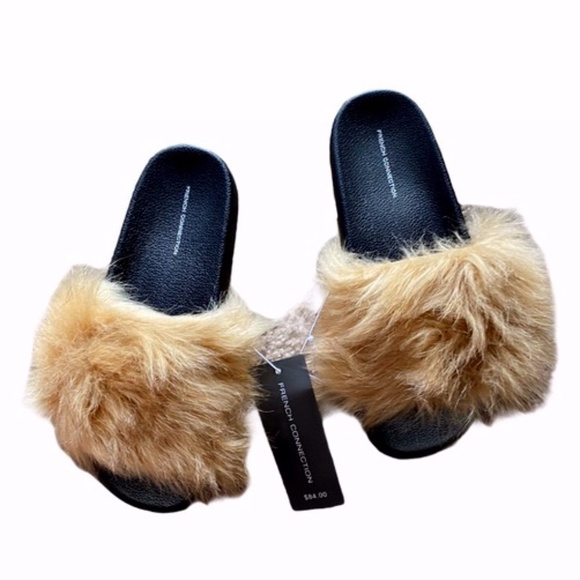 NWT French Connection Faux Fur Slide Slip On Sandal 8/9 - Picture 1 of 4